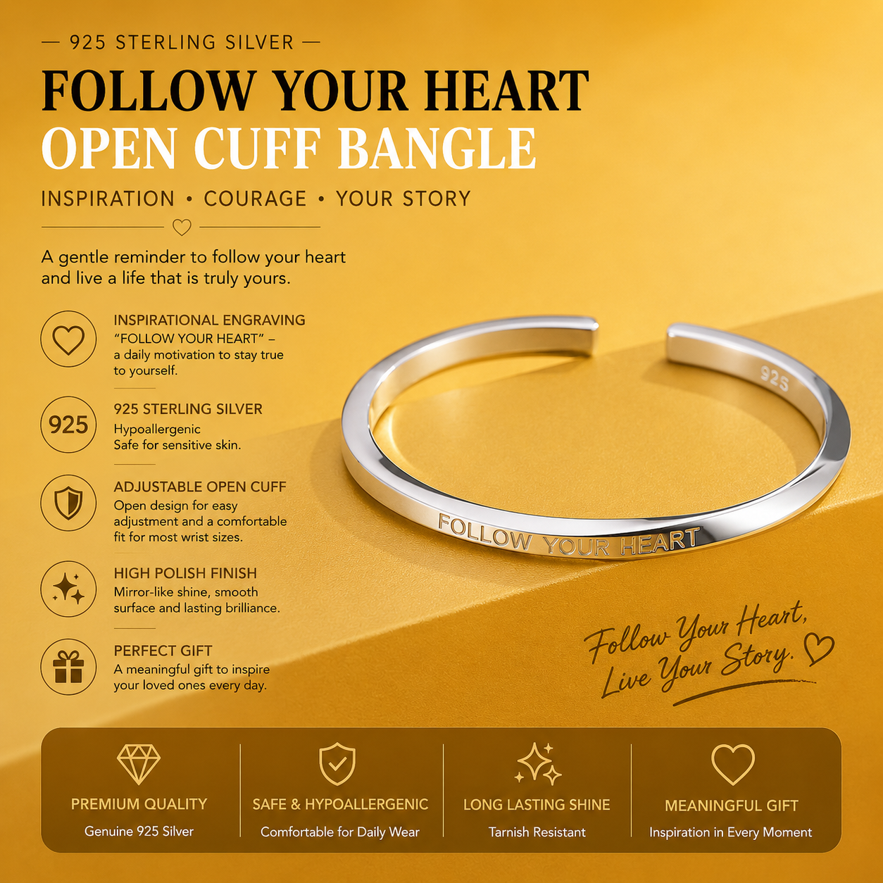 Follow Your Heart™ 999 Fine Silver Open Cuff Bracelet