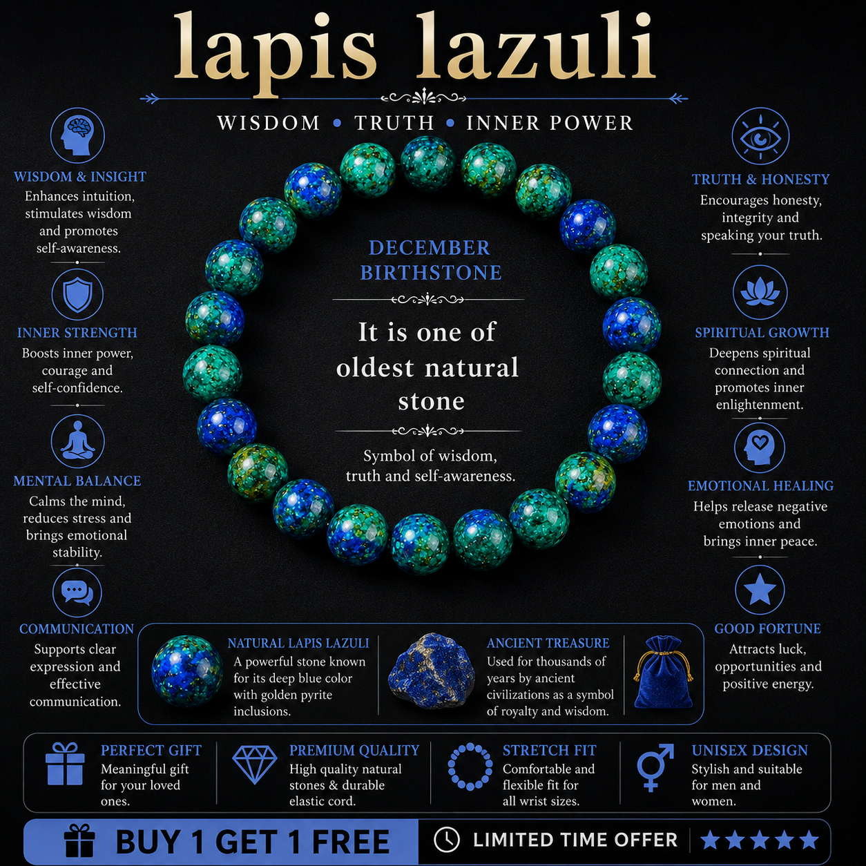 Lapis Wisdom Bracelet™ | Crystal Energy Bracelet for Wisdom & Inner Clarity