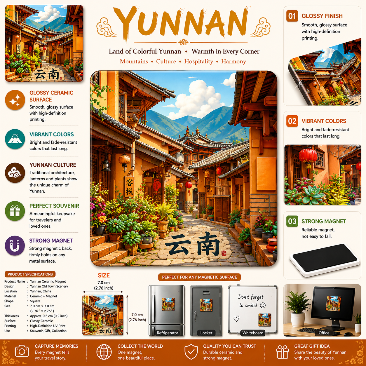 Yunnan Old Town Ceramic Fridge Magnet