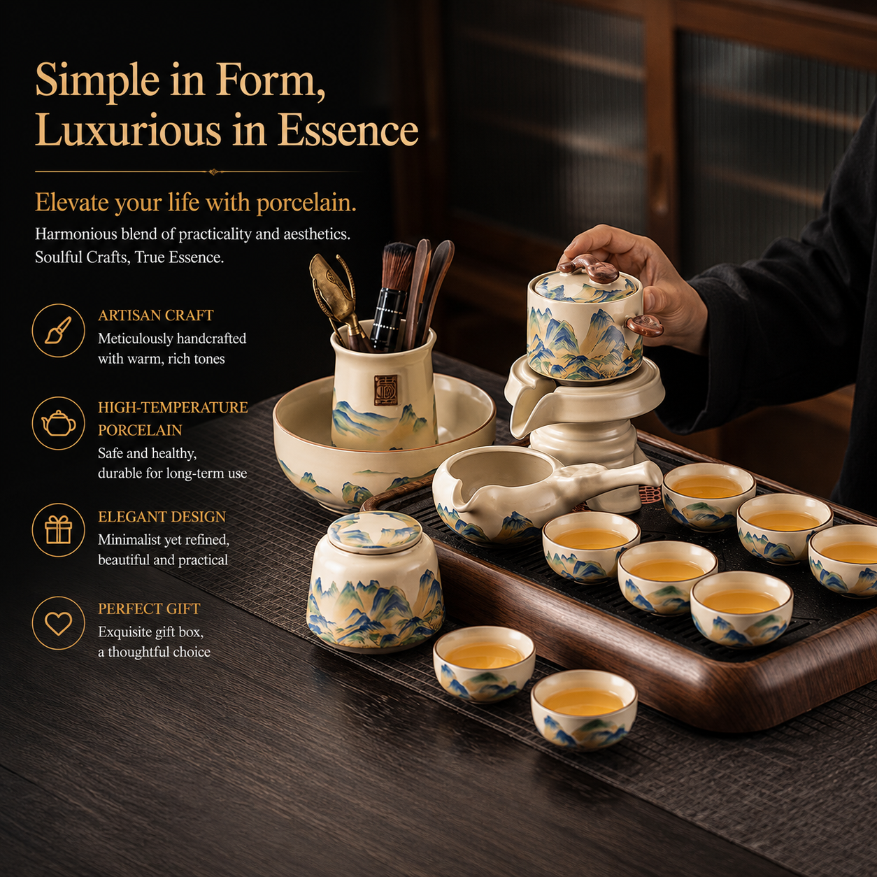 Automatic Mountain Landscape Gongfu Tea Set™ | Luxury Chinese Tea Ceremony Set with Flowing Water Design & Premium Gift Case