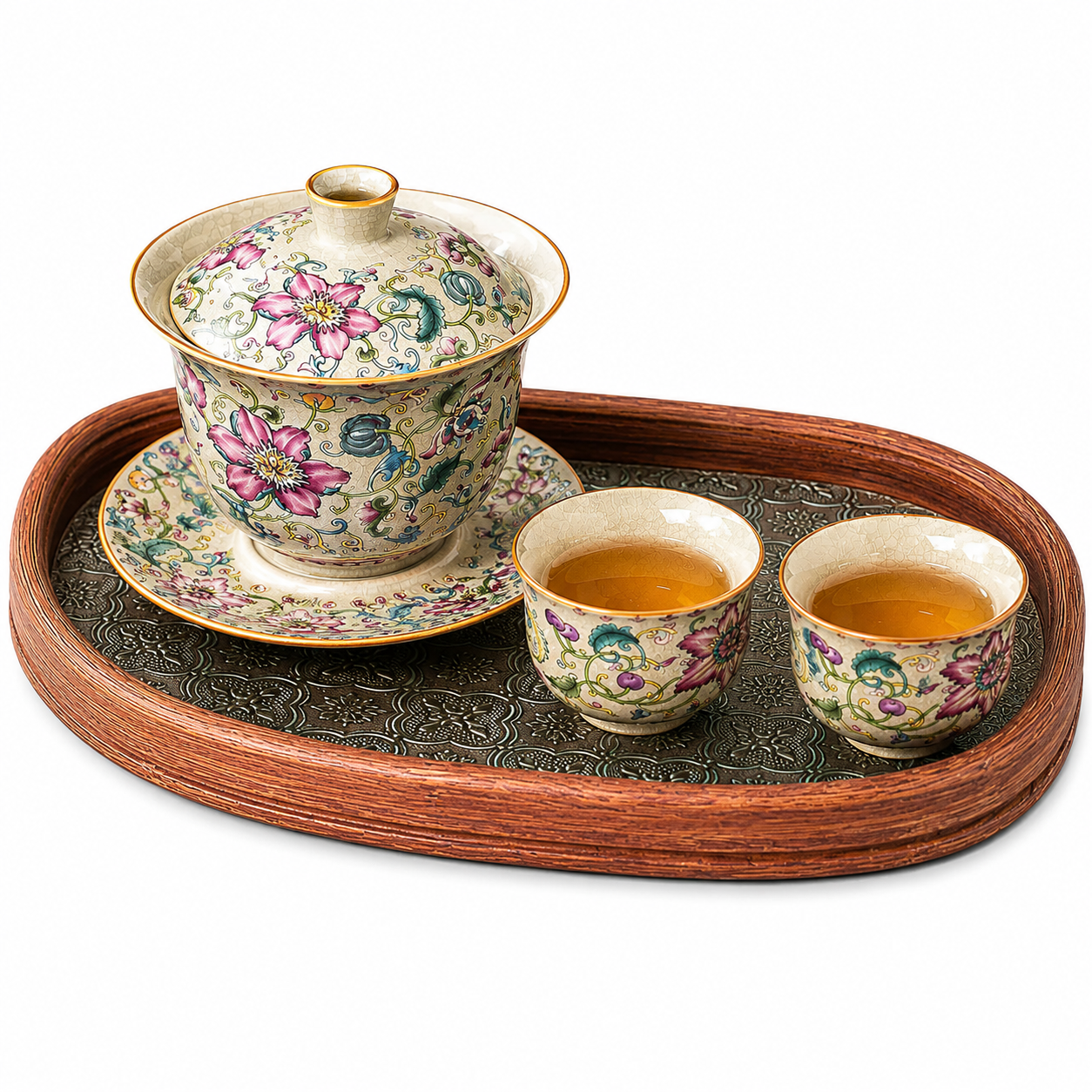 Blooming Lotus Gaiwan Tea Set | Hand-Painted Ceramic Tea Set