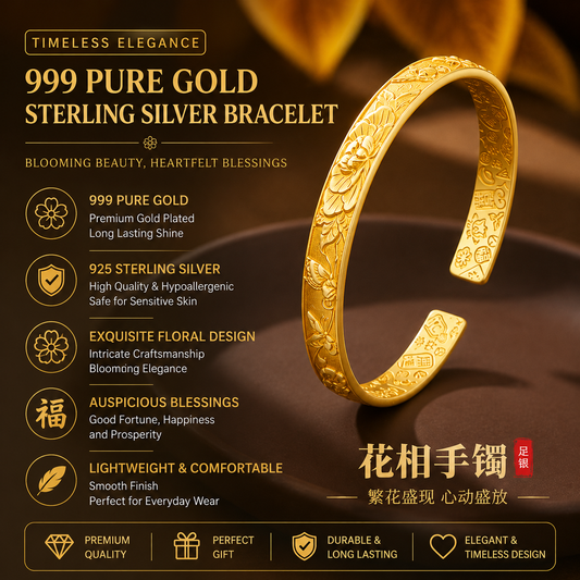 Eternal Bloom™ Floral Bangle | Timeless Oriental Luxury Silver Jewelry