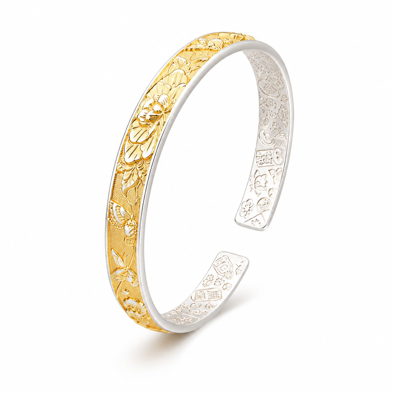 Eternal Bloom™ Floral Bangle | Timeless Oriental Luxury Silver Jewelry