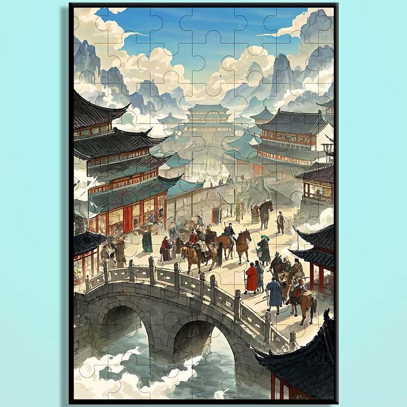 Tang Dynasty Chinese Wooden Jigsaw Puzzle – Ancient Chinese Cityscape Puzzle, Guochao Art Puzzle, Premium Wooden Wall Decor For Adults