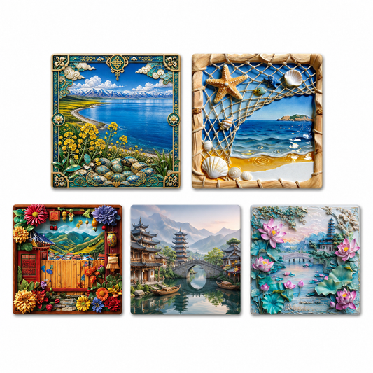 Qinghai • Pingtan • Yunnan Collection™ 5-Piece Premium China Scenic &amp; Cultural Fridge Magnet Set