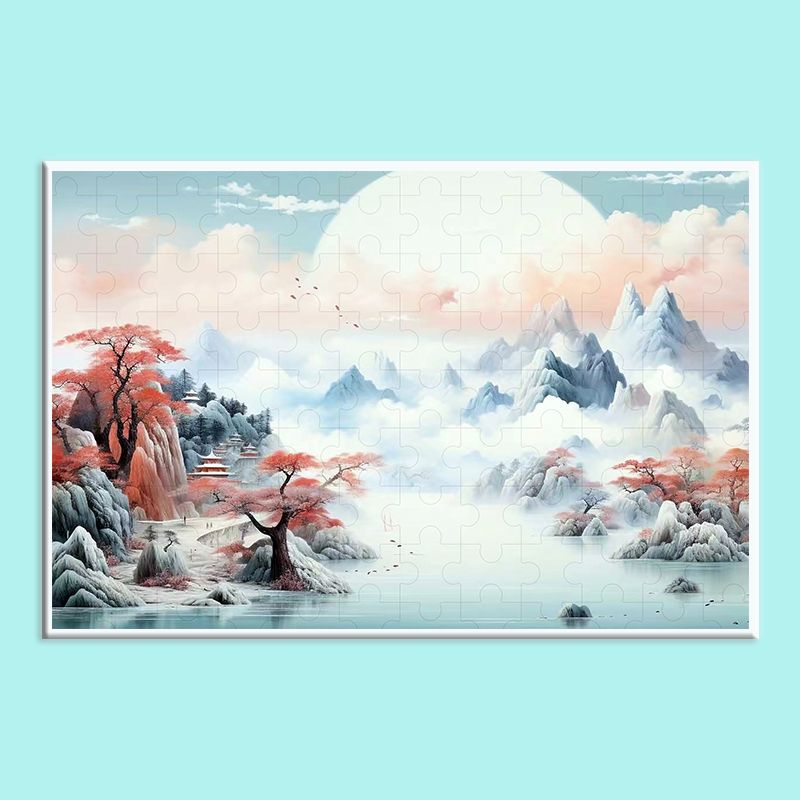 Chinese Landscape Wooden Jigsaw Puzzle – Traditional Shan Shui Mountain River Puzzle, Oriental Zen Art Puzzle, Premium Wooden Wall Decor For Adults