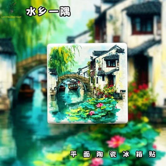 Jiangnan Lotus Water Town Ceramic Fridge Magnet – Oriental Healing Collection