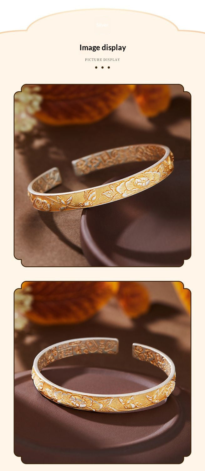 Eternal Bloom™ Floral Bangle | Timeless Oriental Luxury Silver Jewelry