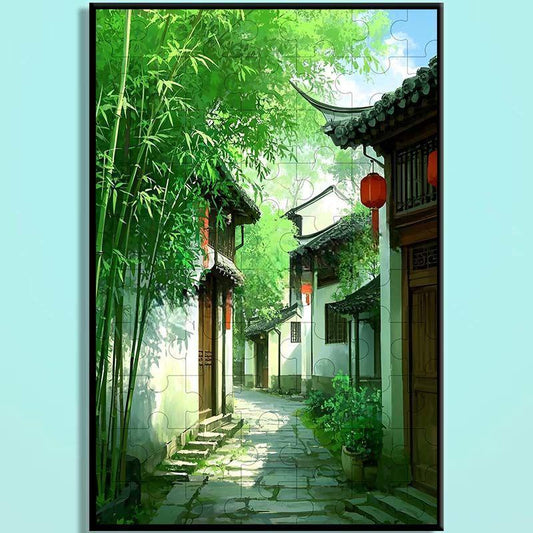 Jiangnan Alley Wooden Puzzle – Chinese Water Town Jigsaw Art, Oriental Healing Landscape Puzzle for Adults & Cozy Home Decor JNXX008