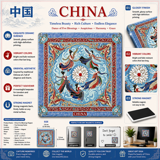 China Five Blessings Flying Apsaras Ceramic Fridge Magnet