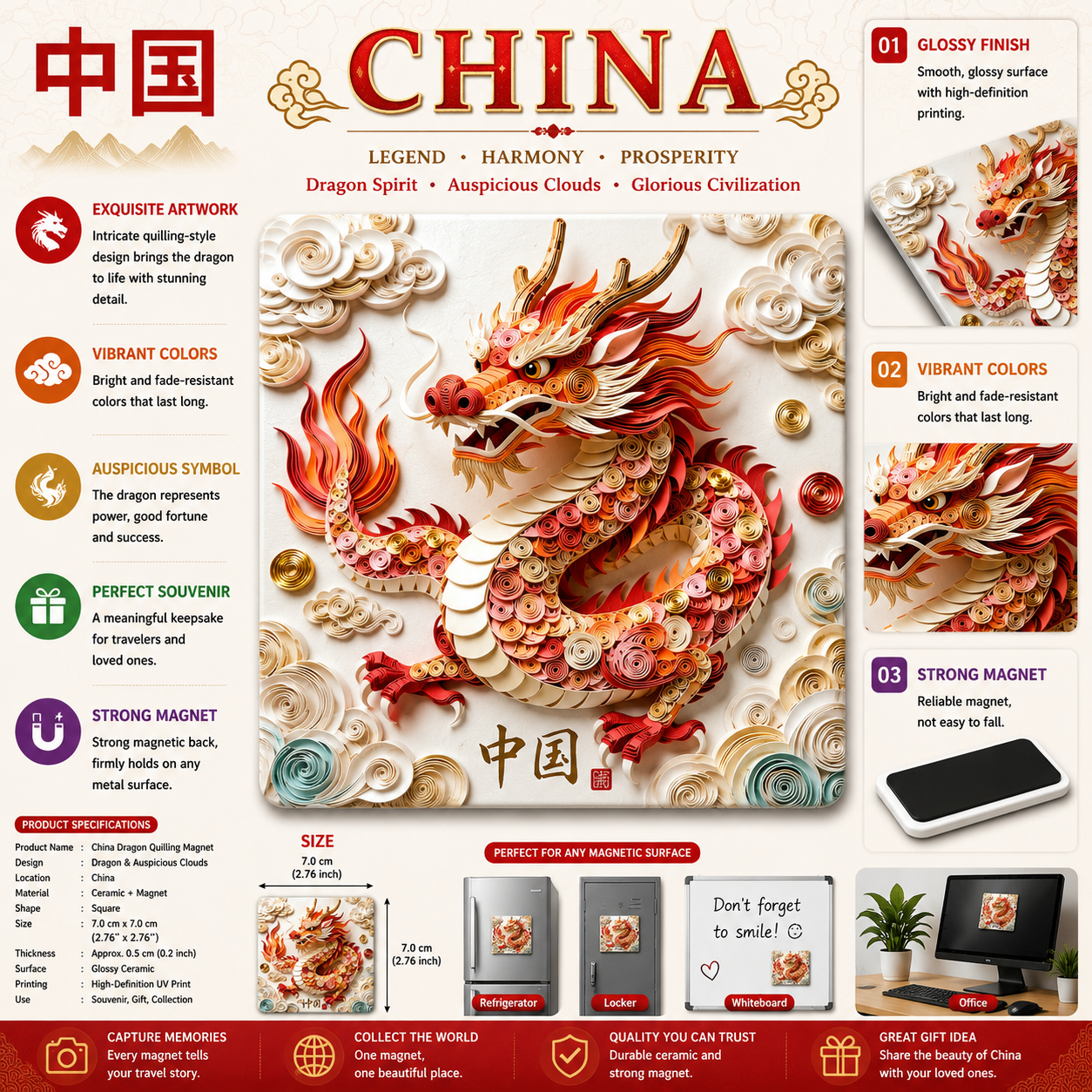 China Dragon of Prosperity Ceramic Fridge Magnet