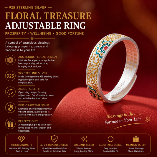 Blossom Enamel™ Cloisonné Ring – Vintage Chinese Cloisonné Adjustable Ring, Oriental Luxury Artisan Jewelry for Women