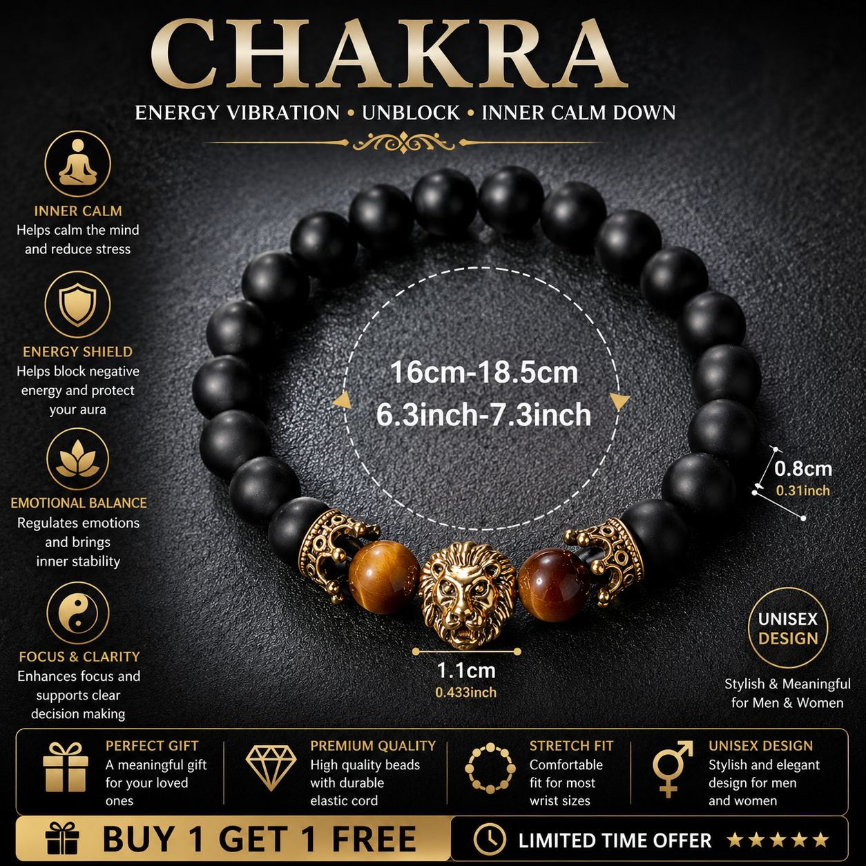 Lion King Courage Bracelet™ | Tiger's Eye & Obsidian Strength Bracelet