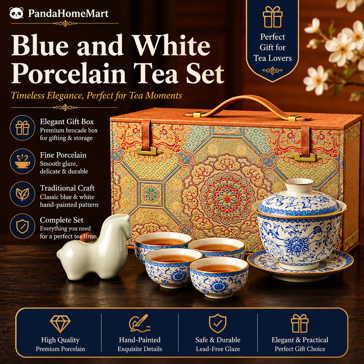 Blue & White Porcelain Tea Ceremony Gift Set | Luxury Chinese Tea Set