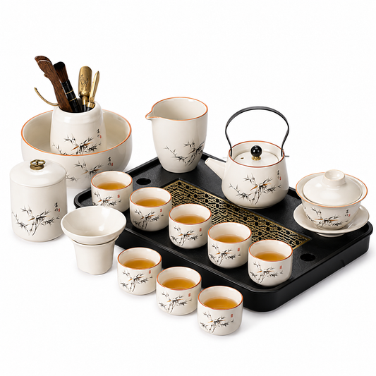 Bamboo Harmony Ceramic Tea Set™ | Traditional Chinese Gongfu Tea Set Gift Collection