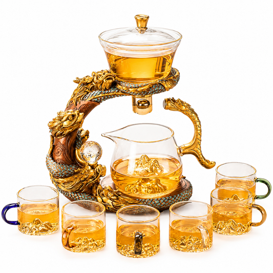 Imperial Dragon Glass Tea Set™ – Luxury Automatic Gongfu Tea Maker with Dragon Stand & 6 Cups