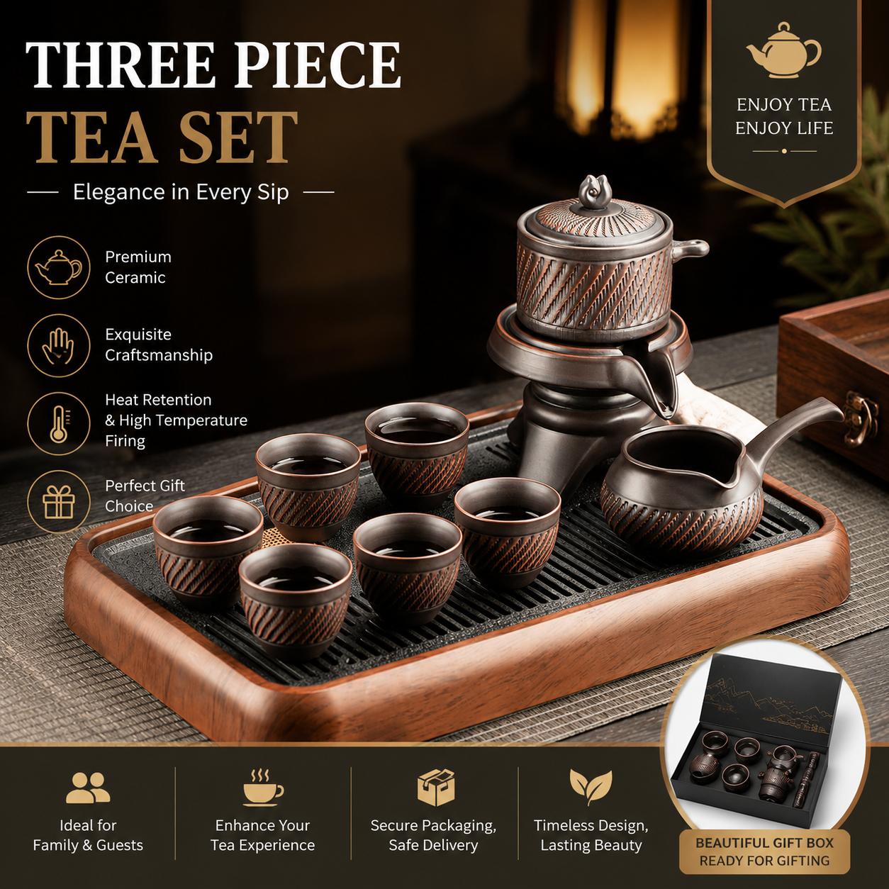 Traditional Chinese Ceramic Gongfu Tea Set Gift Box – Complete Tea Ceremony Collection