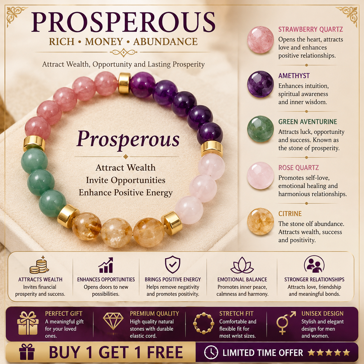 Prosperity Harmony Bracelet™ | Crystal Bracelet for Wealth, Love & Abundance