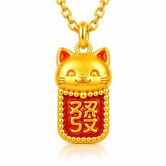 999 Pure Gold Lucky Cat Pendant-A Symbol of Joy, Positivity & Everyday Good Wishes