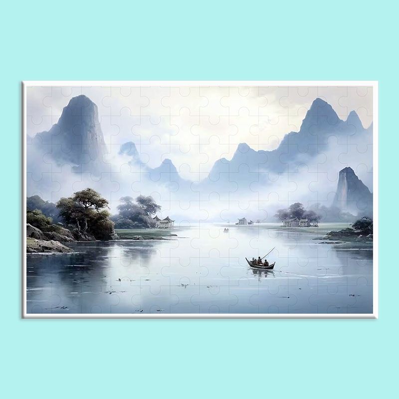 Chinese Landscape Wooden Jigsaw Puzzle – Traditional Shan Shui Mountain River Puzzle, Oriental Zen Art Puzzle, Premium Wooden Wall Decor For Adults