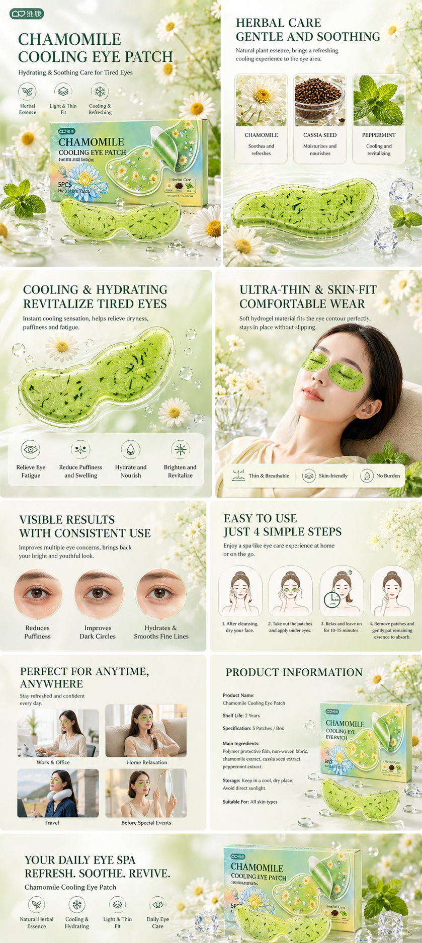 Chrysanthemum Botanical Cooling Eye Patch – Cooling Hydrogel Under Eye Patches for Screen Fatigue, Puffiness & Daily Self-Care
