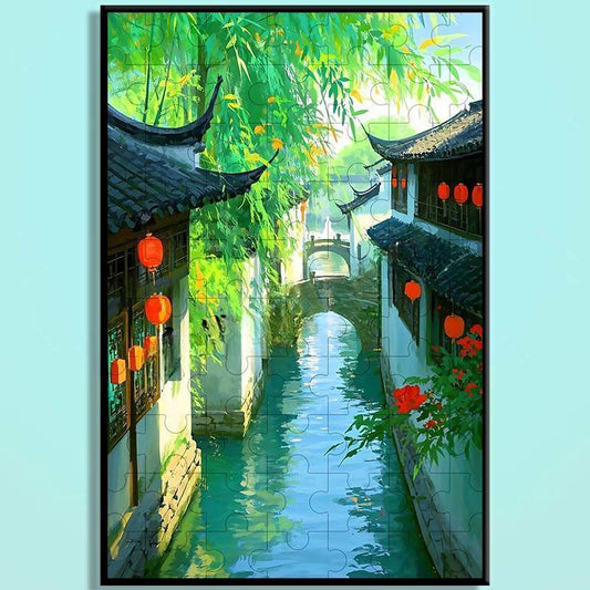 Jiangnan Alley Wooden Puzzle – Chinese Water Town Jigsaw Art, Oriental Healing Landscape Puzzle for Adults & Cozy Home Decor JNXX009
