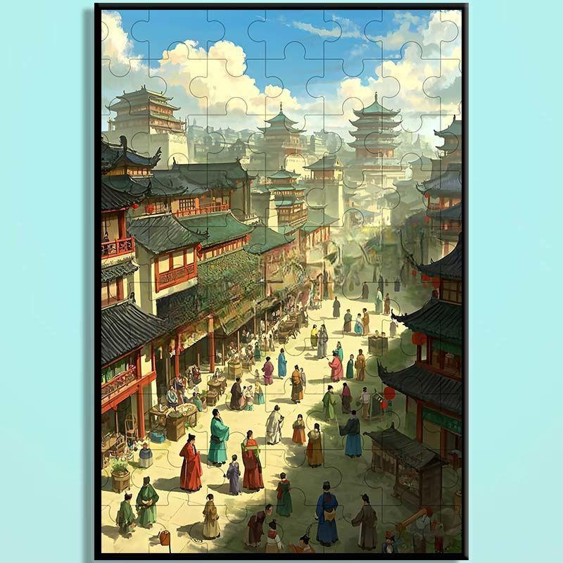 Tang Dynasty Chinese Wooden Jigsaw Puzzle – Ancient Chinese Cityscape Puzzle, Guochao Art Puzzle, Premium Wooden Wall Decor For Adults