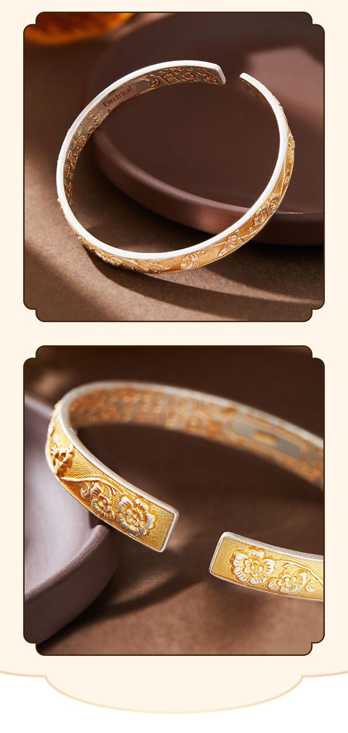 Eternal Bloom™ Floral Bangle | Timeless Oriental Luxury Silver Jewelry