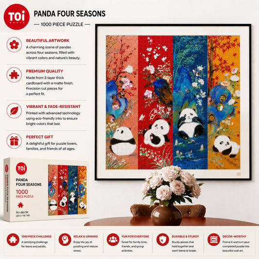 Panda Four Seasons Jigsaw Puzzle – Cute Panda Puzzle, Chinese Aesthetic Wall Art, Healing Nature Puzzle Gift For Adults & Teens