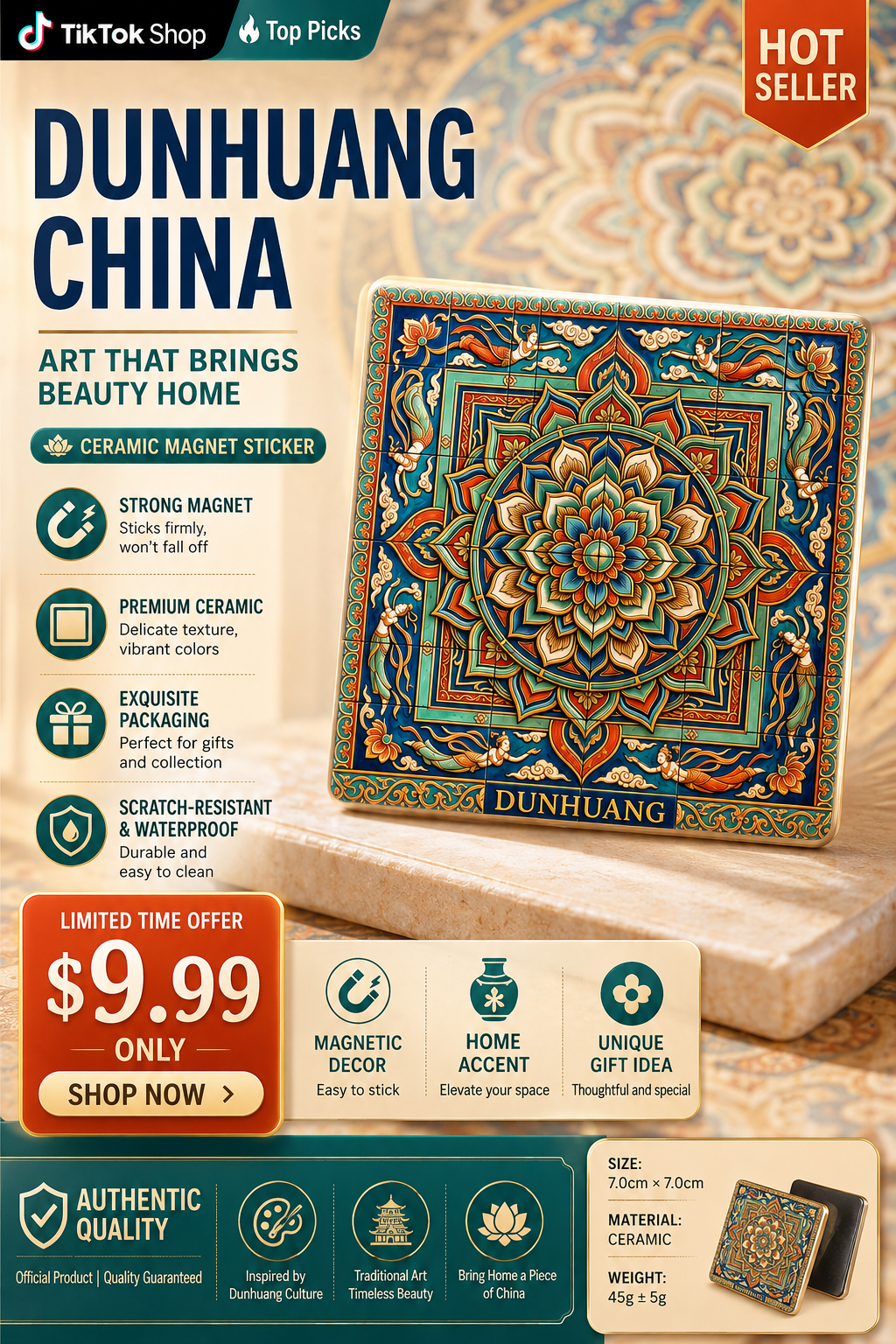Dunhuang Mandala Ceramic Fridge Magnet – Oriental Sacred Art Collection