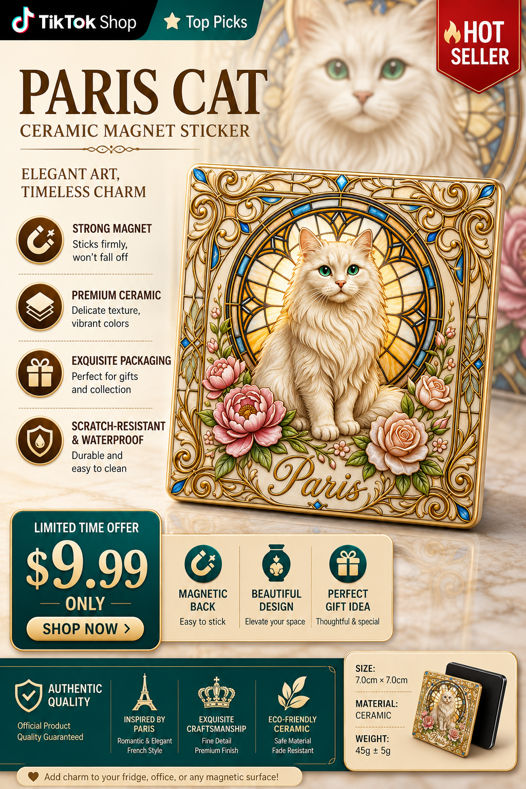 Paris Cat Ceramic Fridge Magnet