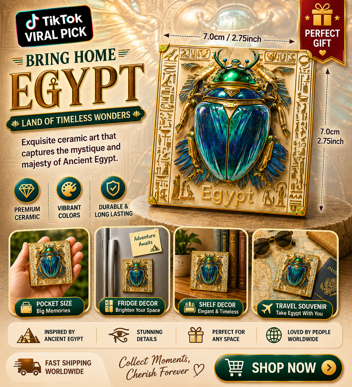 Egypt Scarab Ceramic Fridge Magnet