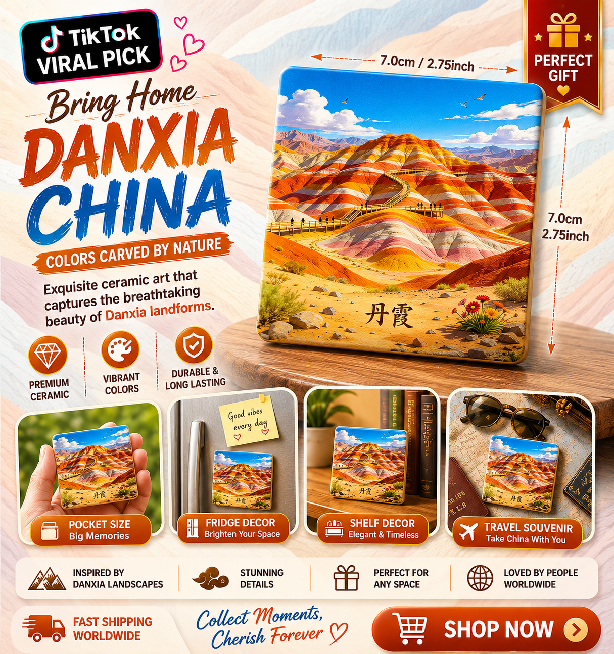 Danxia Gansu Ceramic Fridge Magnet