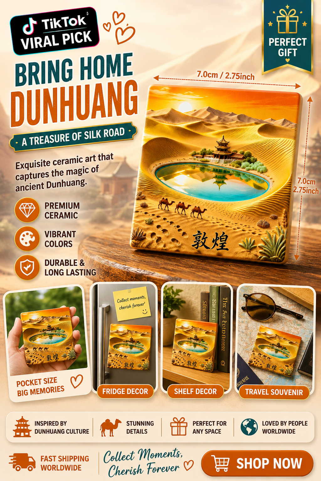 Dunhuang Desert Oasis Ceramic Fridge Magnet