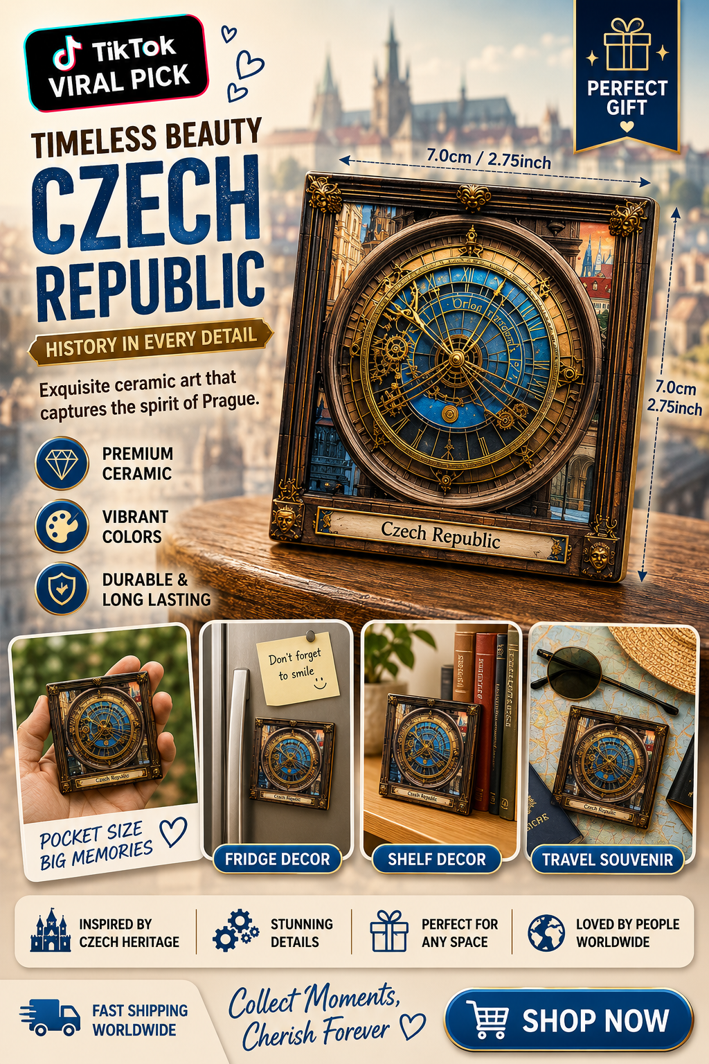 Czech Republic Astronomical Clock Ceramic Fridge Magnet