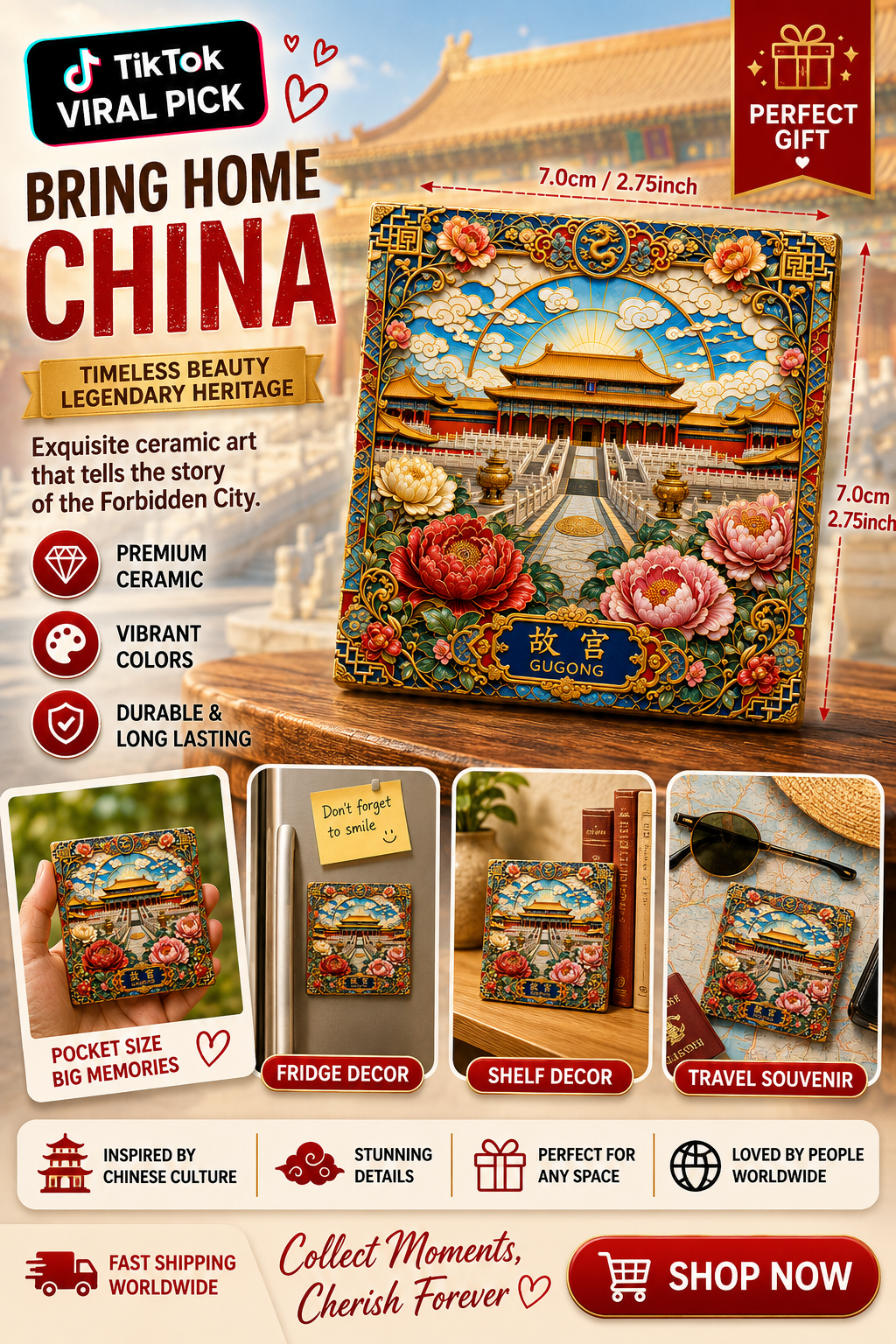 Forbidden City Ceramic Fridge Magnet
