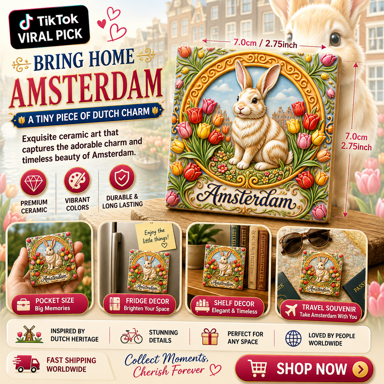 Amsterdam Bunny Tulip Ceramic Fridge Magne