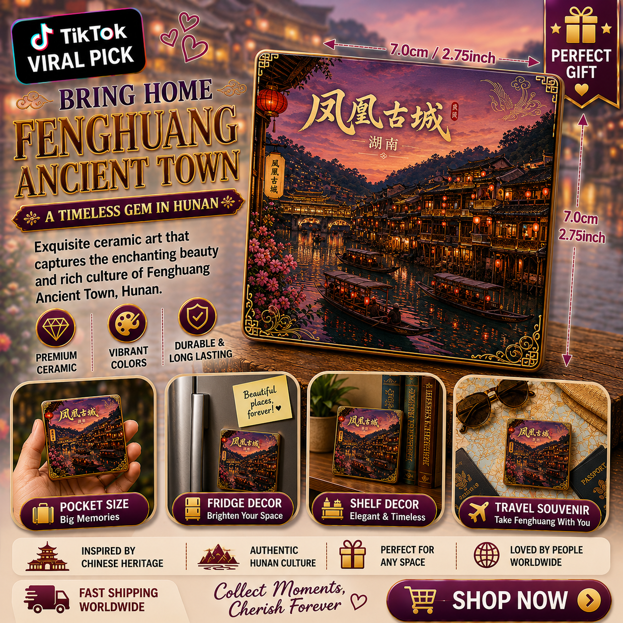 Fenghuang Ancient Town Ceramic Fridge Magnet