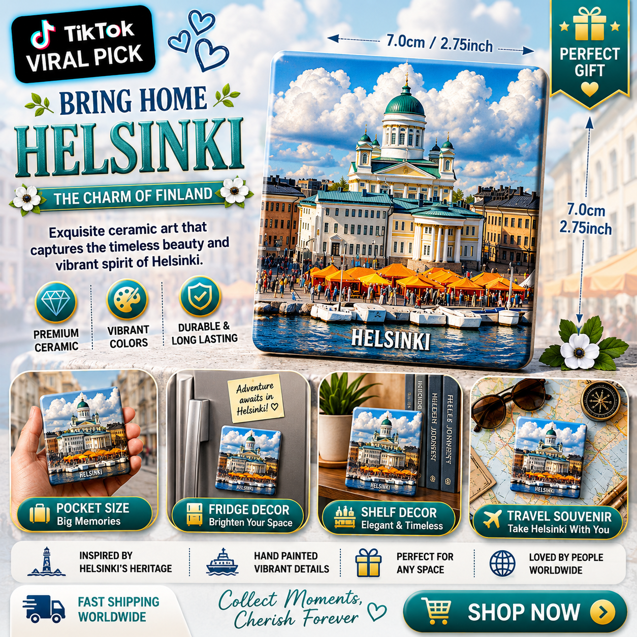 Helsinki Finland Ceramic Fridge Magnet