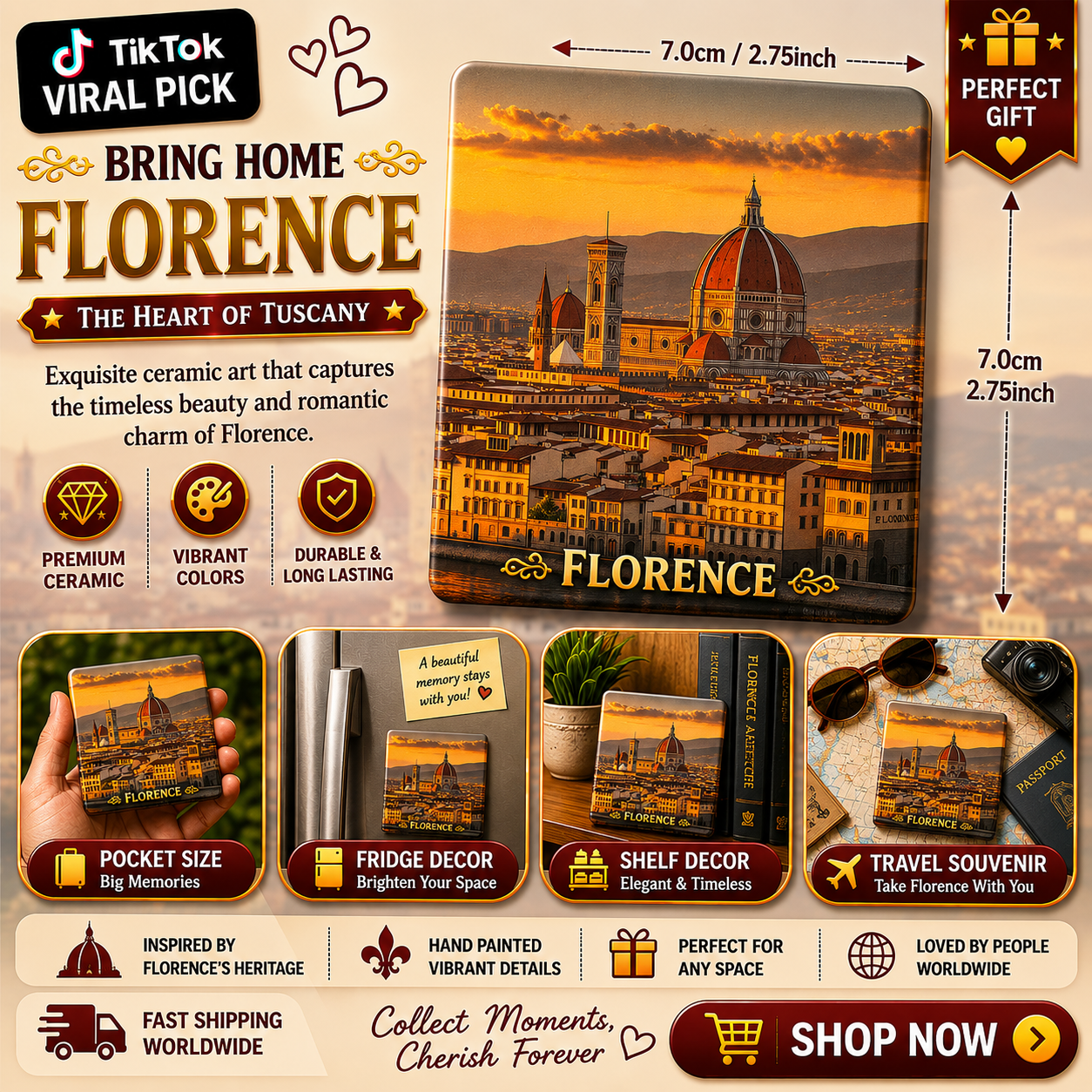 Florence Tuscany Ceramic Fridge Magnet