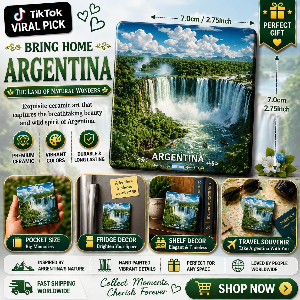 Argentina Iguazu Falls Ceramic Fridge Magnet
