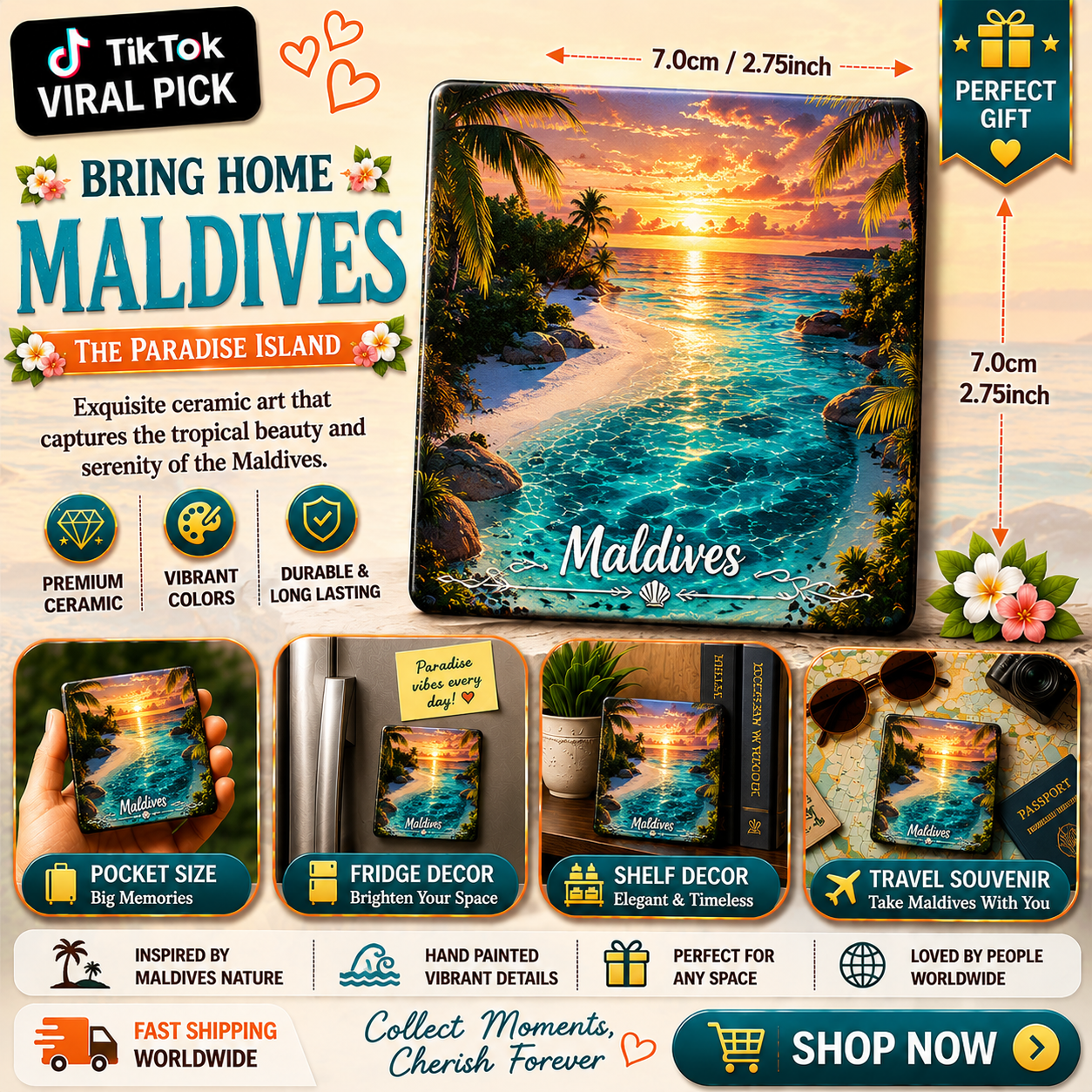 Maldives Tropical Paradise Ceramic Fridge Magnet
