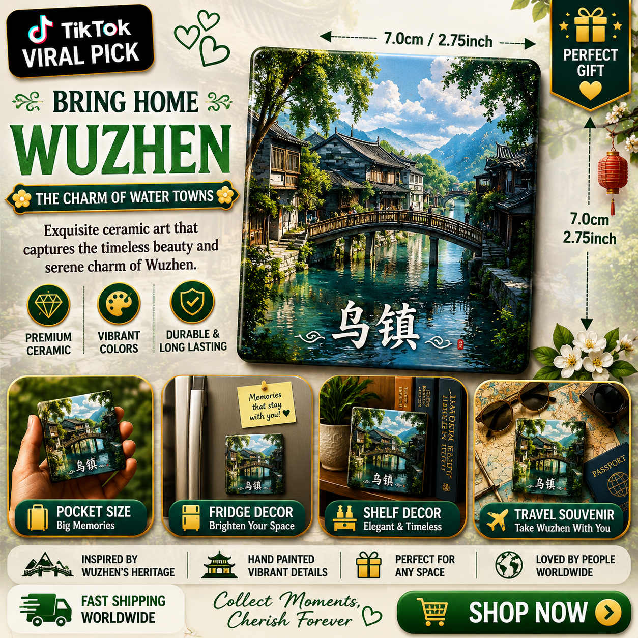 Wuzhen Water Town Ceramic Fridge Magnet