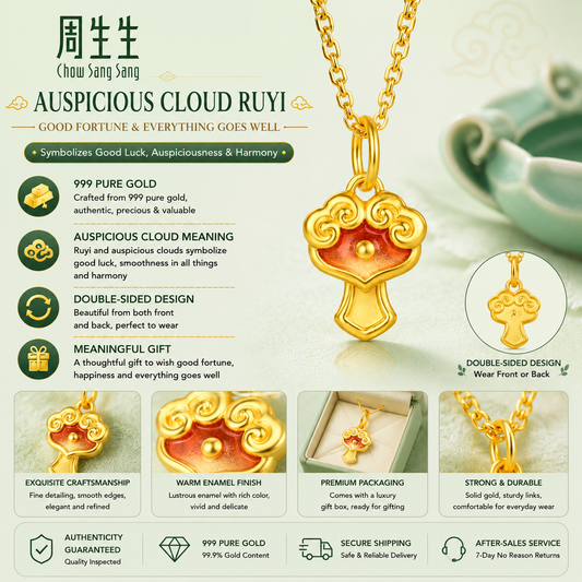 999 Pure Gold Lucky Cloud Charm | Prosperity, Harmony & Good Fortune