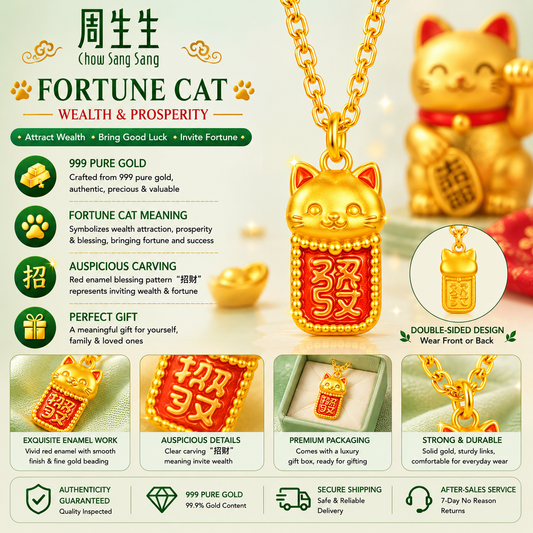 999 Pure Gold Lucky Cat Pendant-A Symbol of Joy, Positivity & Everyday Good Wishes