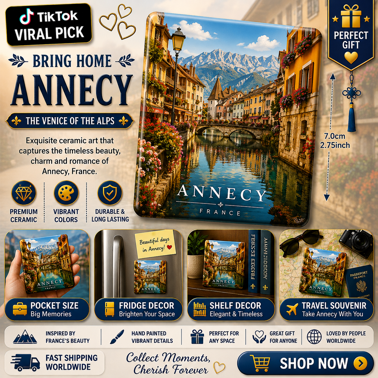 Annecy France Ceramic Fridge Magnet
