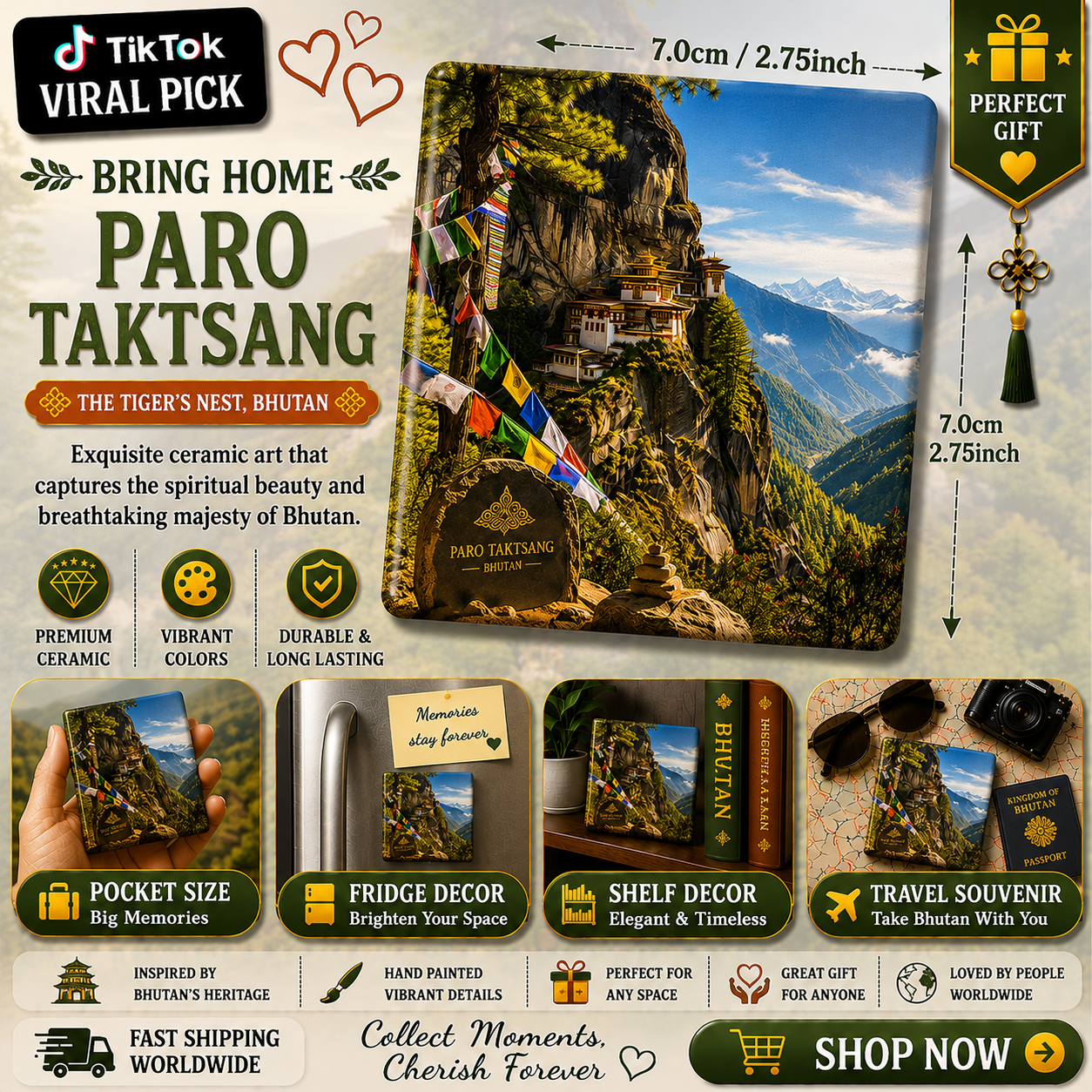 Paro Taktsang Ceramic Fridge Magnet