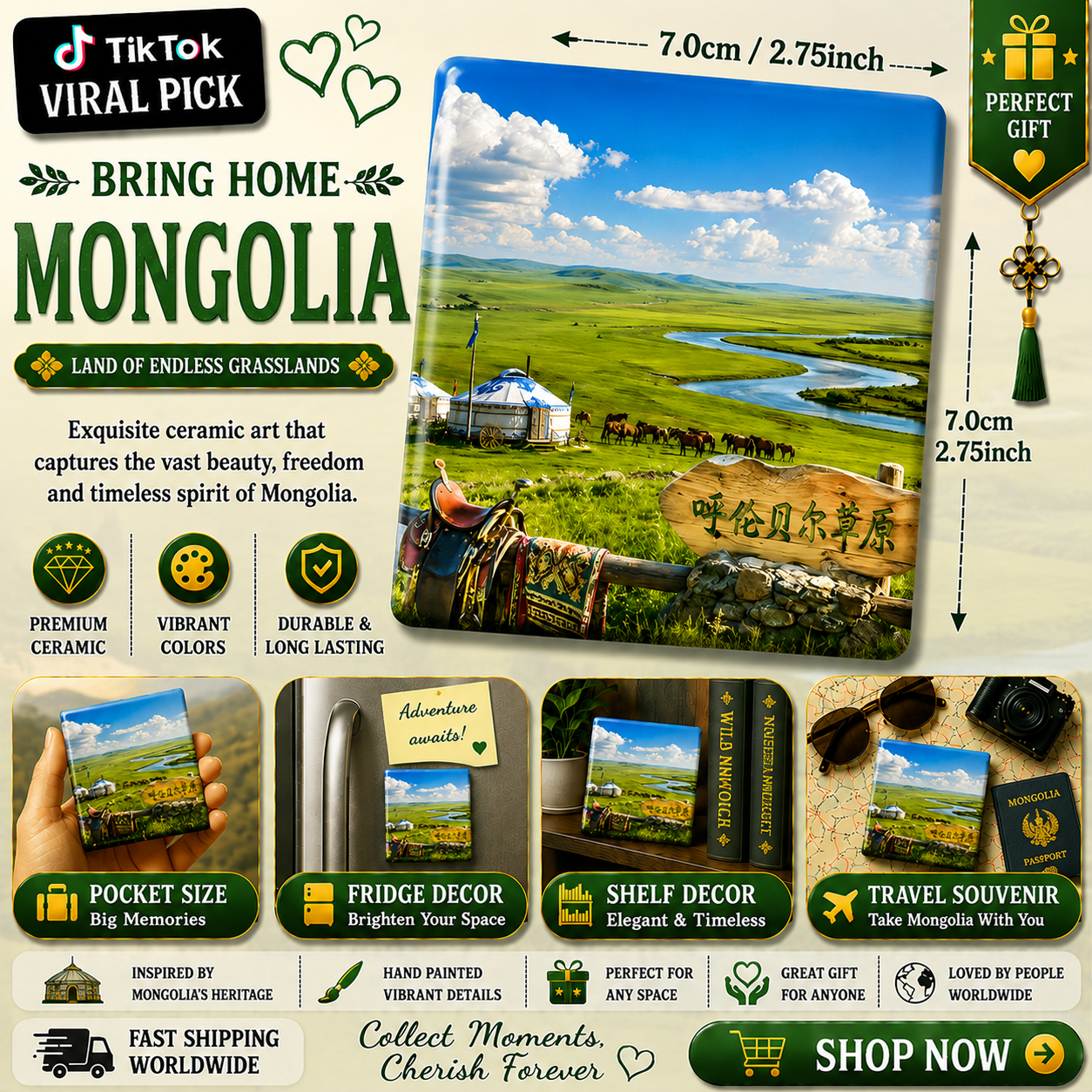 Mongolia Ceramic Fridge Magnet