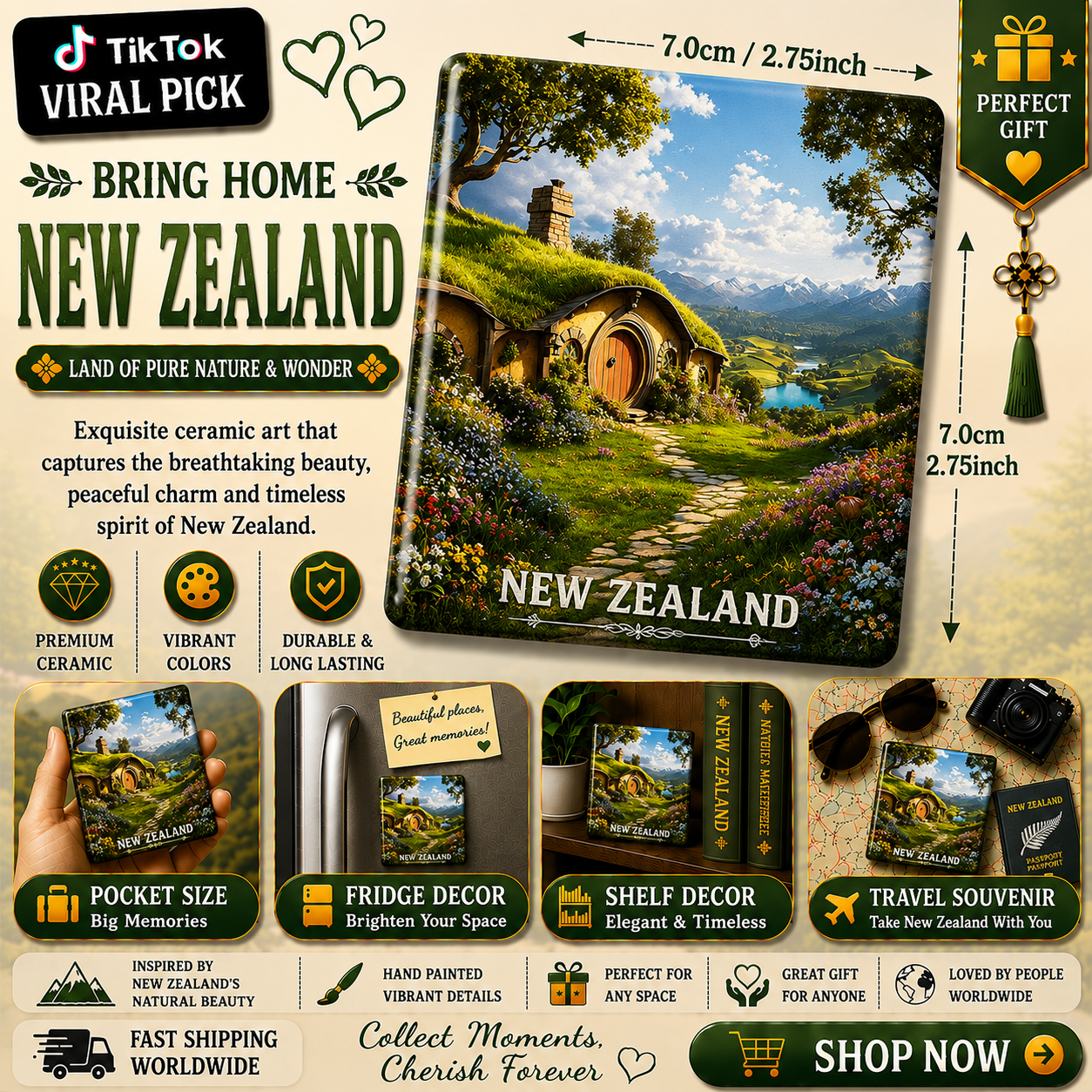 New Zealand Ceramic Fridge Magnet