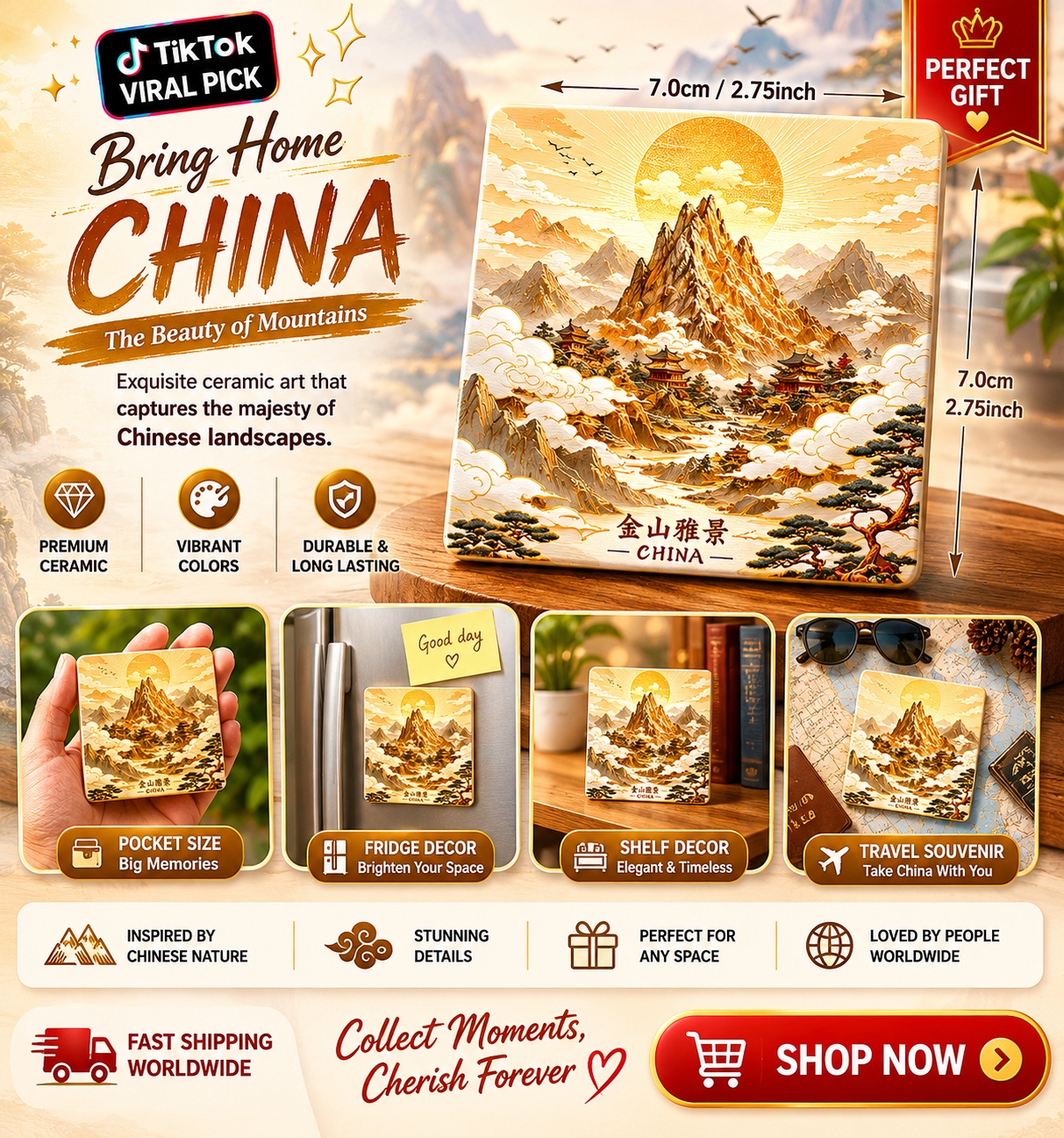 China Mountain Ceramic Fridge Magnet